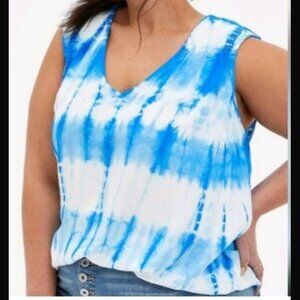 Torrid Tie Dye Blue White V-Neck Tank Size 4